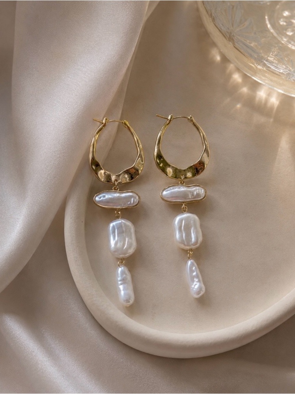 NEW! Elegant Pearl Drop Hoop Earrings. A1-43